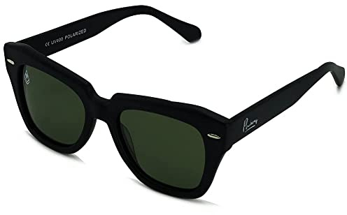 Phieres Instinctiph - Unisex-Sonnenbrille aus Kunststoff Optik mit polarisierten Gläsern, dickem Acetat-Rahmen mit integriertem Logo auf der Scheibe und UV400-Schutz in Schwarz