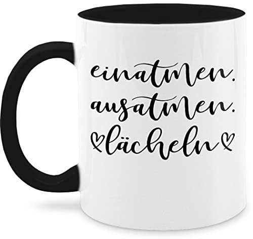 Tasse Tassen 325ml - Statement Sprüche - Einatmen Ausatmen Lächeln - 325 ml - Schwarz - positiver spruch spruchtasse sarkasmus inhale kaffetassen spruchtassen spruechen exhale kaffeetasse
