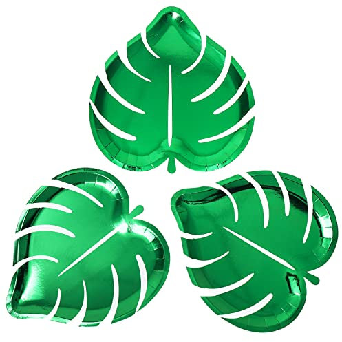 AnyDesign 24Pcs Turtle Leaf Plates Tropical Paper Plate Hawaiian Palm Leaf Disposable Tableware Waterproof Green Dish Serving Plate Food Snack Tray for Hawaiian Party Summer Luau Picnic Supplies Decor