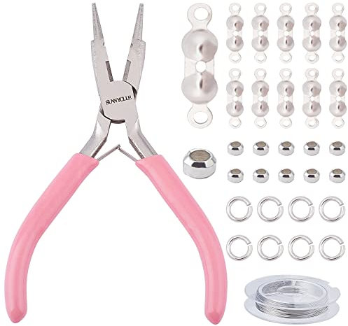 SUNNYCLUE Jewelry Pliers Making Supplies Kit Round Nose Pliers 32Feet Copper Jewelry Wire 40pcs Jump Rings 40pcs Crimp Beads & 40pcs Bead Tips for Jewelry Pliers Findings