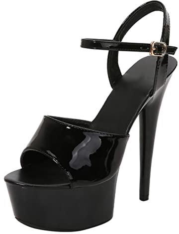 Minetom Damen Plateau Pumps High Heels Stiletto Schnallenschuhe Sandaletten Absatzschuhe Peep Toe Plattform Abend Party Sandalen Schwarz 43 EU