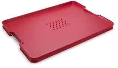 Joseph Joseph Cut&Carve Plus - Non-Slip, Multi-Function, Double-Sided Chopping Board for Food Preparation and Carving- Dishwasher Safe, X-Large – Red