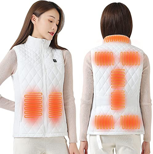 Gilet Chauffant Femme Usb, Gilet Sans Manche Femme Chauffant, Veste Chauffante Chasse, Vêtements Chauffé Électrique Température Réglable Imperméable En Extérieur Moto Randonnée Pêche (Blanc, L)