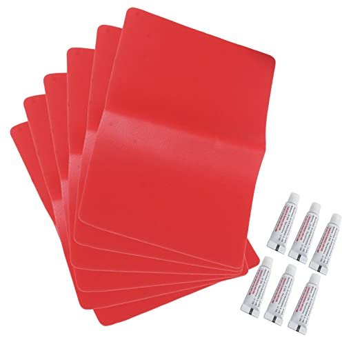 Medifier 6 Pack PVC Heavy Duty Inflatable Boat Repair Patch Kit with Glue 185mm*125mm Rubber Boat Waterproof Patches Adhesive Repair Accessory Kit for Inflatable Boat Canoe Kayak Red
