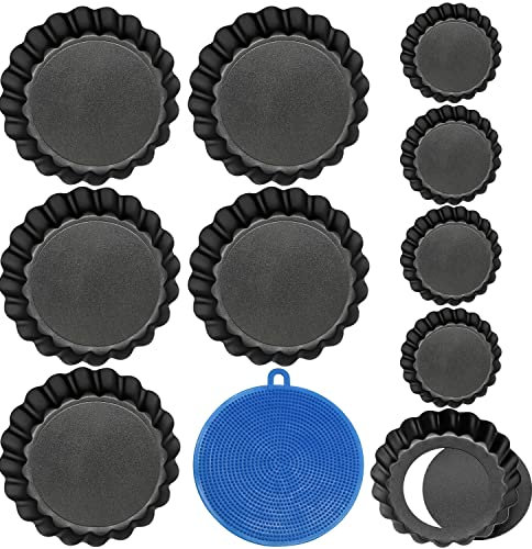 SALADOCY 10 Stück Tarteform mit Hebeboden, Antihaftbeschichtung Quicheform Klein 10 cm/4 Zoll Rund Pie Form, Obstkuchenform Tarte Backform Wellenrand