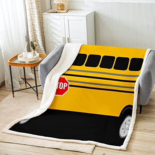 Loussiesd Schule Bus Decke 150x200cm CKunstoon LKW Auto Kuscheldecke Für Kinder Jungs Mädchen Schule Carlike Stil Niedlich Wohndecke Schule Auto Fahrzeug Zimmer Flanell Fleecedecke