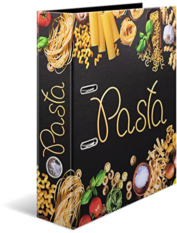 HERMA Ordner A4 Paste Nudeln Set, 5 Stück, 7 cm breit, Rezeptordner zum Selberschreiben und Abheften, Küchen Motiv Rezeptbuch mit glänzender Veredelung und Innendruck für Kochrezepte