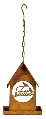 finehomegarden Vogelfutterstation zum Hängen Vogelfutterhaus Metall Futterhaus Vogelhaus rost 20x10cm H26cm Futterstele Garten