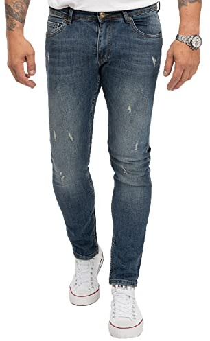 Rock Creek Herren Jeans Slim Fit Stretch Jeans Männerhose Herrenjeans Denim Hosen Herrenhose Straight Cut Stonewashed RC-2274 Blau W38 L32
