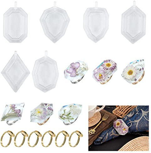 KyeeaDIY 6 Stück Serviettenringe Silikonformen Epoxidharz mit 6 Gold Serviettenschnallen Edelstein Harz Formen Kristalle Epoxy Gießen Formen Hochzeiten Abendessen Tischdekoration (Napkin Ring + Mold)