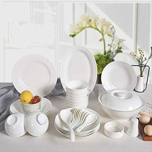 44 Piezas de Vajilla de Porcelana Blanco Puro para Varias Personas