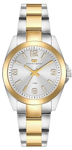 Rhodenwald & Söhne Damen Uhr Edelstahl Silber/gelbgold Quarzwerk 10 ATM | Edelstahl Armband, silber/gelbgold, Gliederarmband, Zifferblatt silber, Mineralglas, Armbanduhr, Fashion-Uhr