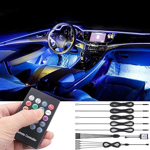 TABEN Umgebungslicht RGB Fernbedienung Auto Atmosphäre Licht Lampe Weiche DIY Refit Glasfaser Band 64 Farben Innenfußraum Beleuchtung Dekoratives Licht 1W DC 12V 6m