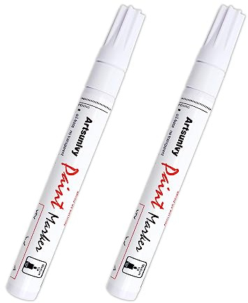 Artsunlvy White Paint Pens marking pens Permanent Markers - 2 Pack Oil Based Waterproof Markers for Tire, Rubber,Wood, Rocks, Metal, Canvas,Plastic, Dark Surface,Craft office Supplies,Medium Point