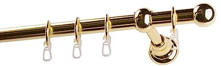 Garesa Gardinenstange Andrea Ø 20mm, 1-läufig, Messing I Stabile Vorhangstange inkl. Ringe + Faltenlegehaken I Mit Endknopf Kugel kurz I 120cm