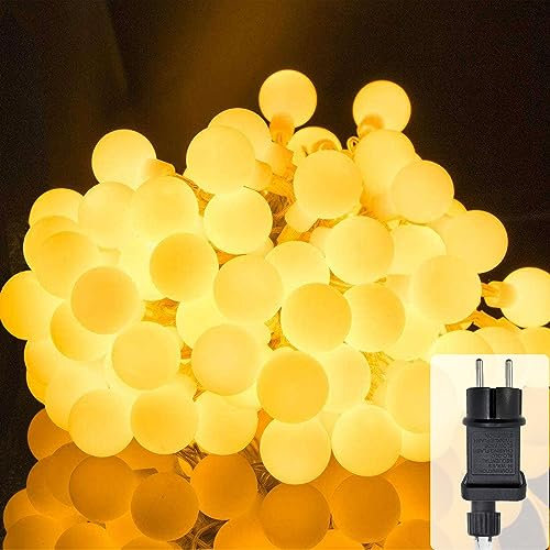 LED Lichterkette Kugeln Strombetrieben 15m 150LED Lichterkette Außen/Innen mit Stecker, 8 Modi mit Timer Funktion & Memory-Funktion, Lichterketten für party Weihnachten Hochzeit Garten deko, Warmweiß