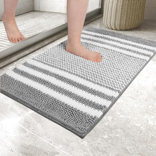 Biscpro Badematte 50 x 80 cm, rutschfest und Waschbar Chenille Badezimmerteppich, Badteppich Weicher Saugfähige Duschvorleger für Badezimme, Badewanne und Toilette, (Hellgrau