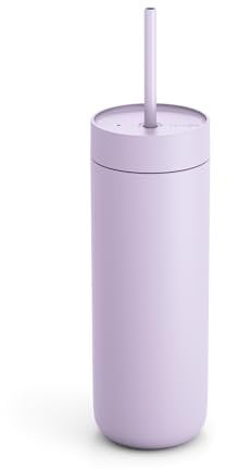 Fellow 20 oz Carter Cold Water Bottle for Water, Iced Tea, Coffee, Smoothies, Iced Coffee & More - Stainless Steel Vacuum-Insulated Iced Coffee Tumbler with Spill Resistant lid and Straw-Peri Twinkle