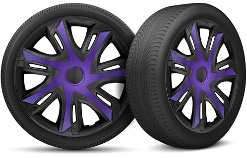 Radkappen 15 Zoll Radzierblenden 4er Set passend für alle Stahlfelgen - Einstellbarer Sicherungsring - Schwarz Violett