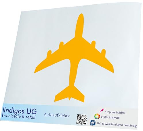 Indigos UG Auto Aufkleber Auto - 200x200 mm - Flugzeug - gelb - konturgeschnittener Autoaufkleber ohne Hintergrund - selbstklebender Sticker für Auto, Fenster, Bus oder LKW - UV-beständig & wetterfest