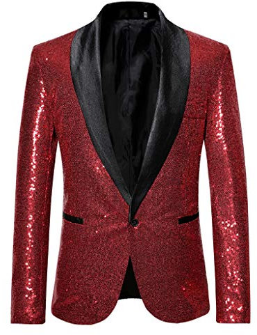 GZYshoyao Herren Pailletten Sakko Gold Glitzer Blazer Slim Fit Hochzeit Mantel Langarm Mantel Anzug Herrenjacke Performance-Kostüm für Hochzeit und Party Formelle Kleidung für Herren