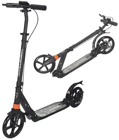 Cityroller Tretroller für Erwachsene, mit Big Wheel Räder 120mm, Klappbar Kickscooter, Stoßdämpfer | Höhenverstellbar, Stoßdämpfer Tretroller Kinder Roller für Jungen und Mädchenab 5 Jahren,Schwarz