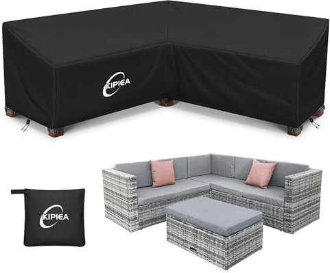 Kipiea Abdeckung Loungemöbel L-Form Gartenmöbel Abdeckung Wasserdicht, 420D Abdeckung Loungemöbel Winddicht, L Form GartenLounge Abdeckplane für Ecksofa Gartenmöbel (V-Förmig 226x226x85x78cm)
