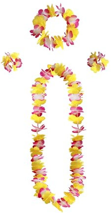 duoyif Hawaiiketten Hawaii Blumen Kette Blumenketten Hawaiian Kette Haarband Armbänder Hula Lei Hawaiiketten Blumenkette Für Cheerleading Fußball Jubelnde Sportspiele Strandpartys (L Rose rot gelb)