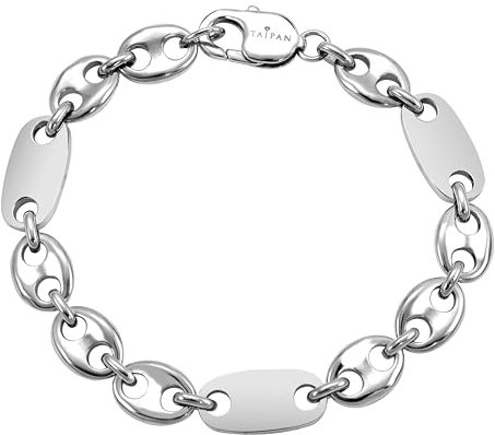 TAIPAN Plattenkette Bohnenkette Kombination Armband 10mm breit Edelstahl Länge 19cm / 21cm wählbar (19)