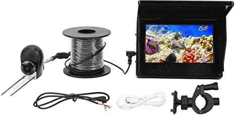 Angelkamera, Unterwasser-Fischfinder, Unterwasser-Überwachungskamera, 5 Zoll HD-Display, 12 V, 0,34 MP, Klar, Hell, Zum Angeln, Tauchen(30m Line-Schwarz)