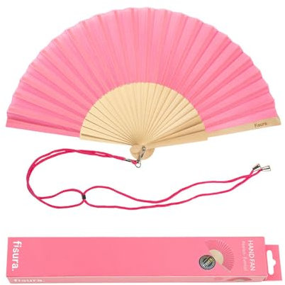 FISURA – Rosafarbener Handfächer Moderner und lustiger Holzfächer. Origineller Fächer für den Sommer. Fächer mit Aufhängung. Maße: 42,5 Zentimeter x 23 Zentimeter.