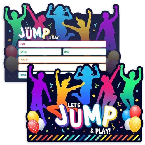 Jump Party Invitations 12 Jumping Theme Party Invite Cards with 12 Envelopes, Trampoline Party Invitations for Kids Boys Girls