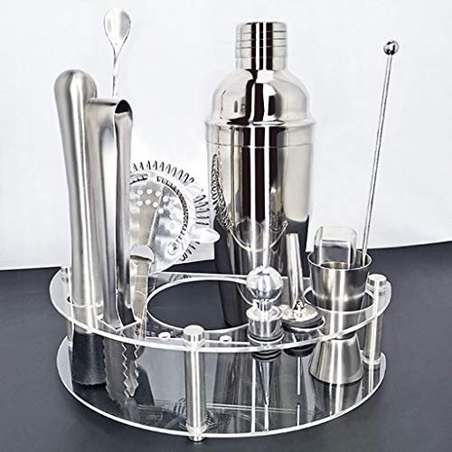 DDNGEJ Juego de coctelera de 12 Uds., Kit de Barman con Soporte para Recetas de Bebidas, coctelera Profesional de Acero Inoxidable, Herramientas para Bar en casa