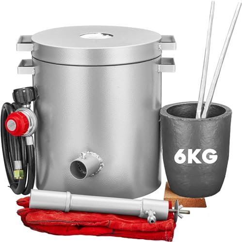 Takywep Kit de horno de fusión de propano de 6 kg, gran capacidad de 1,482.2 °C de alta fundición para el hogar, horno de fundición de oro, plata, cobre, aluminio, metal, reciclaje, forja, herramienta