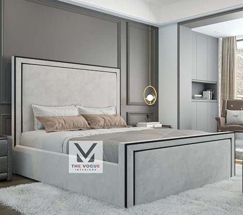 THE VOGUE Interiors Upholstered Bed Frame | Ottoman Storage Bed Frame | Plush Velvet Bed Frame With Black Thread | Double King,Super King Bed Frames (Steel Plush Velvet, 6FT SUPER KING)