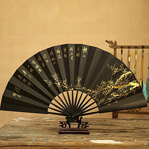 YIHANSS Folding Fan Large Chinese Style Bamboo Folding Fan, 10 Inch, Hand-Painted, Black, Retro, for Wedding Decoration, Gift with Box Fan (12.99 Inches 1) (12.99 Inches 1)