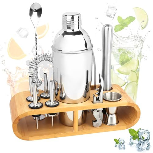 12 Piezas Juego de Coctelera, Cocktail Kit Acero Inoxidable con Accesorios de Bar, Kit Coctelería 750 Ml para Cócteles, Juego De Barman Todo En Uno para Casa O Bar