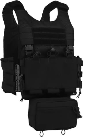 TS TAC-SKY Tactical LV119 Overt Plate Carrier Front&Rear Mesh Plate Bag Quick Release Cummerbund Triple MAG Pouch Dump Drop Pouch Setup(VE-94-BLK)