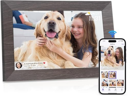 Ekasoco Digitaler Bilderrahmen WLAN 10,1 Zoll, 1280x800 HD IPS LCD-Touchscreen Elektronischer Bilderrahmen mit 32GB Speicher, Auto-Rotate, Teilen Fotos/Videos Sofort über APP Teilen von Uberall
