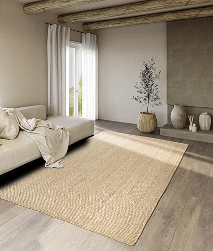 Villeroy & Boch Jute Teppich Rosalie - Natur Wohnzimmerteppich aus 100% Jute - Handgewebt & Natürlich - Boho Teppich Jute für Wohnzimmer, Schlafzimmer, Esszimmer – Natur Gold, 200x290cm
