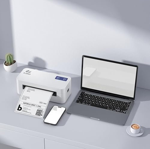 ilabel Thermoetikettendrucker 4x6, USB und Bluetooth Verbindung Versand Etikettendrucker für kleine Unternehmen, Unterstützung Android, IOS und Windows weit verbreitet für Ebay, Shopify, USPS