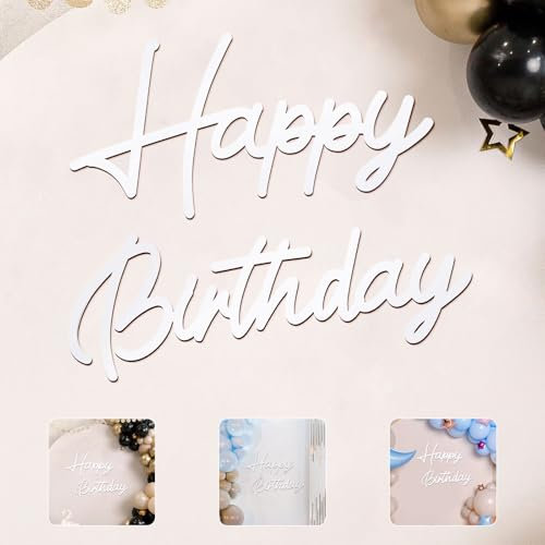 Panneau d'Anniversaire, Panneau en Bois d'Anniversaire Panneau d'Anniversaire Toile de Fond Découpe en Bois d'Anniversaire pour Décoration Murale de Fond de Fête d'Anniversaire (Blanc)