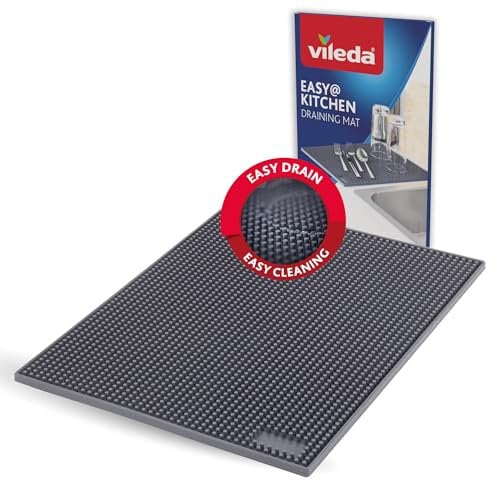 Vileda Alfombrilla de goteo para platos (30 x 40 cm, antideslizante, enrollable, ahorra espacio, ideal para vajilla, cubiertos y vasos, escurridor TPR)