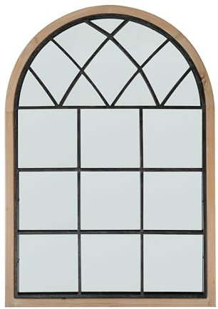 LIN HOME Espejo Ventana Vintage de Gran Tamaño - Diseño Arqueado de Estilo Europeo con Marco de Madera Natural, Ideal para Decoración de Interiores