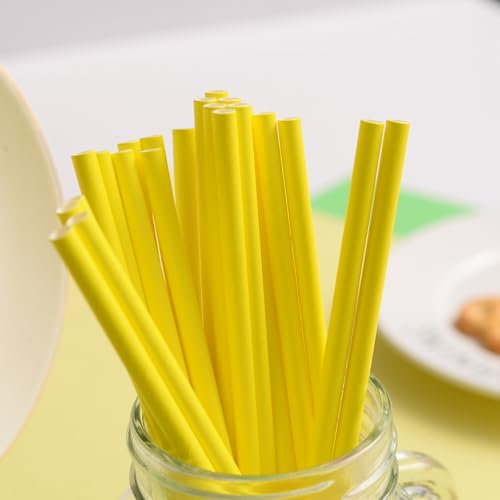 Lot de 200 pailles en papier biodégradables pour fournitures de fête, anniversaire, décorations de Noël - Jaune
