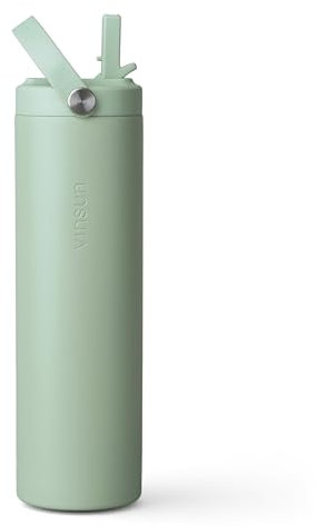 VINSUN Stainless Steel Water Bottle with Straw 750ml Green - Double-walled Insulated Flask, Leak-proof, BPA free - Drinks Bottle for Sport, Outdoor, Work