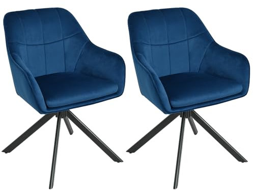 Goeurvant Lot de 2 Chaise Pivotante Velours Salle à Manger à 360° avec Accoudoirs Chaise de Cuisine Fauteuil Pieds en Métal pour Salon, Bleu Foncé