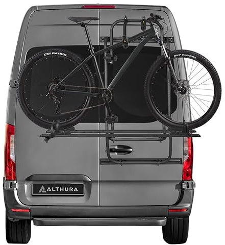 ALTHURA Portabici Posteriore V-Rack in Alluminio per Van Doppia Anta - Trasporto 2 Bici (No E-Bike) - Robusto, Stabile e Facile da Usare - Omologato DIN 75302