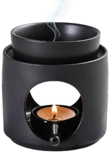 Svart keramisk vaxbrännare med värmeljushållare, oljebrännare för eteriska oljor, aromaterapiljuslykta, avtagbar doftspridare, vaxbrännare för spa, hem