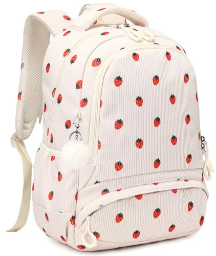 Kimwadalh Kord Schulrucksack für Kinder Schultaschen Mädchen Rucksack Erdbeere Kinerrucksack Schultaschen Rucksäcke für Schule 1-3 Klasse